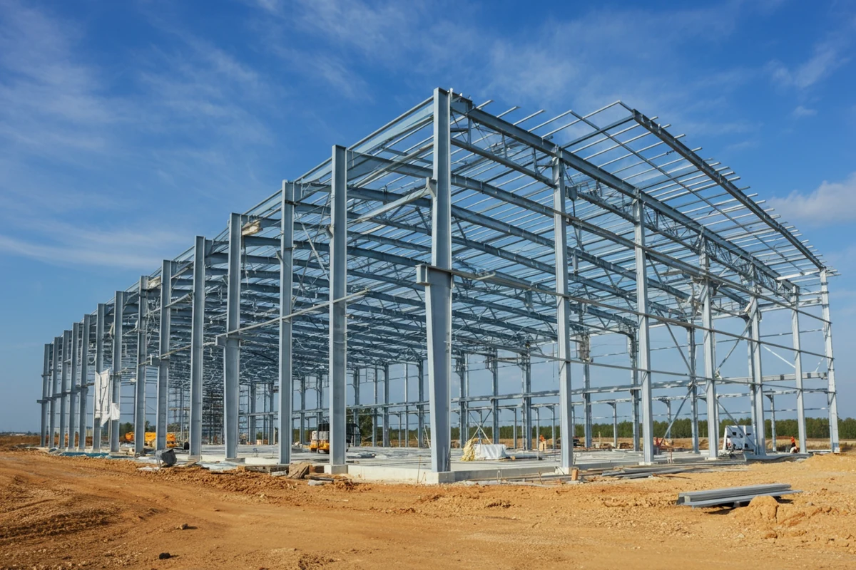 Kết cấu khung thép nhà tiền chế trong quá trình thi công